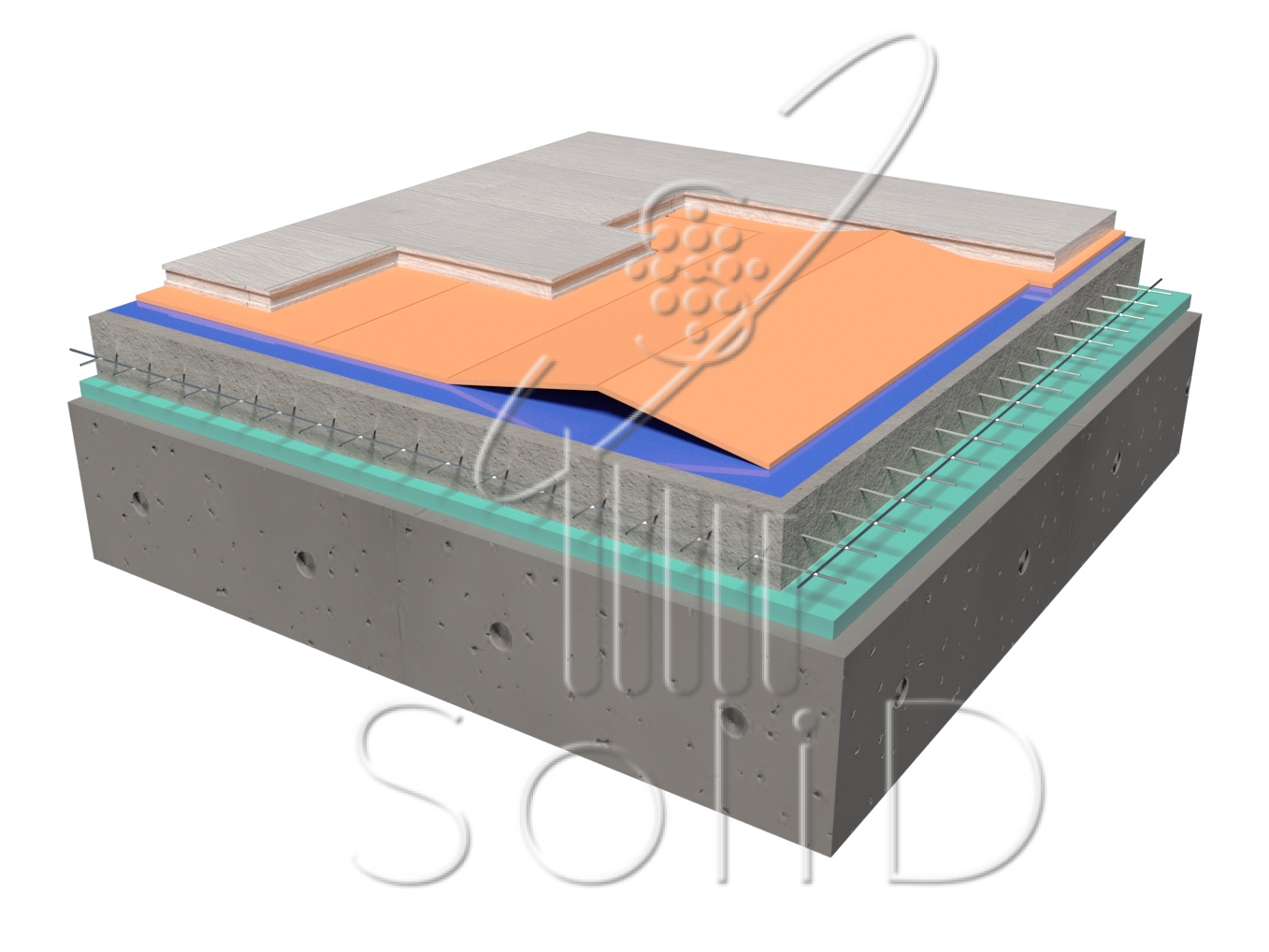 Полы с применением подложки-гармошки, цвет оранжевый